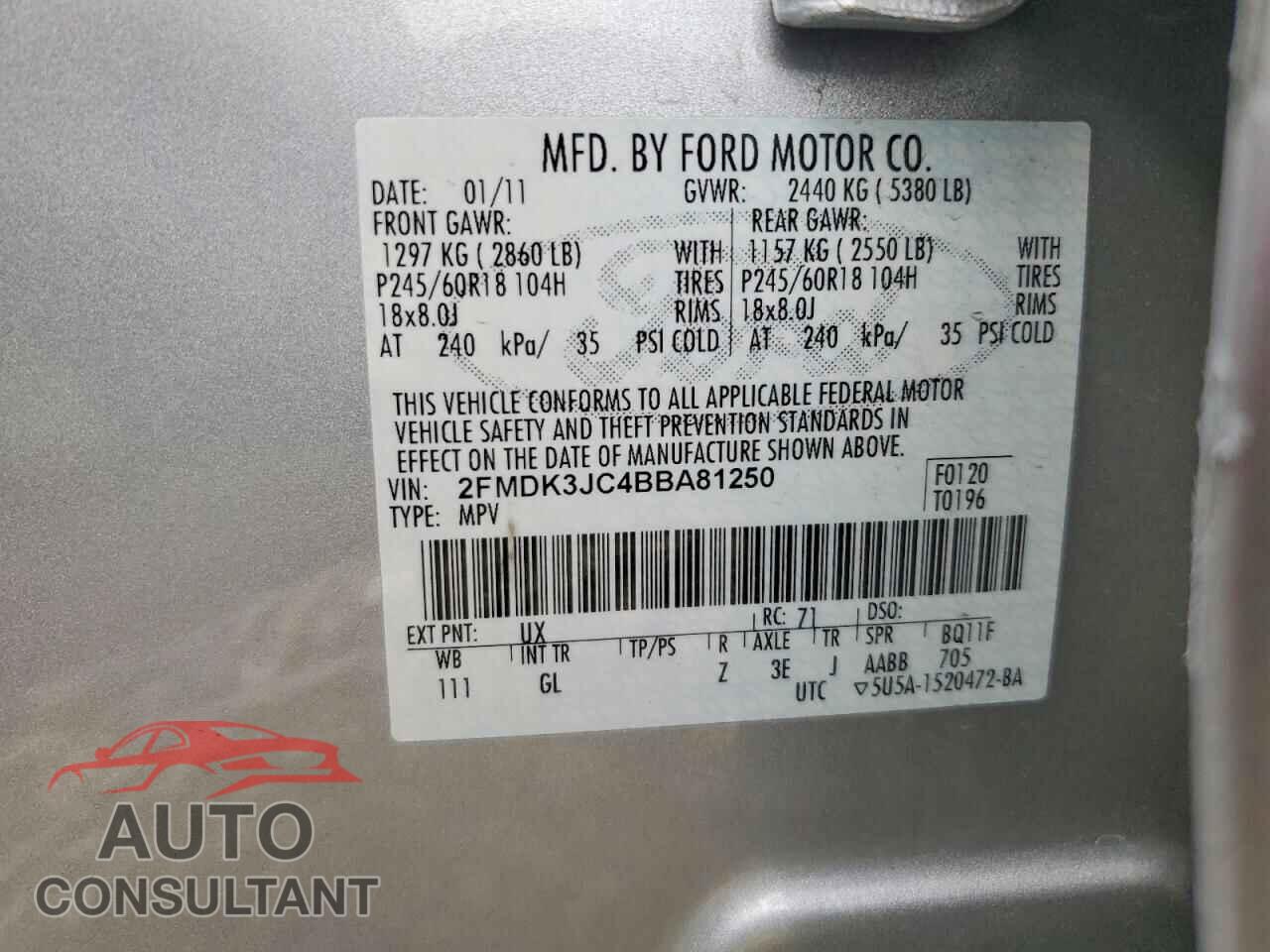 FORD EDGE 2011 - 2FMDK3JC4BBA81250