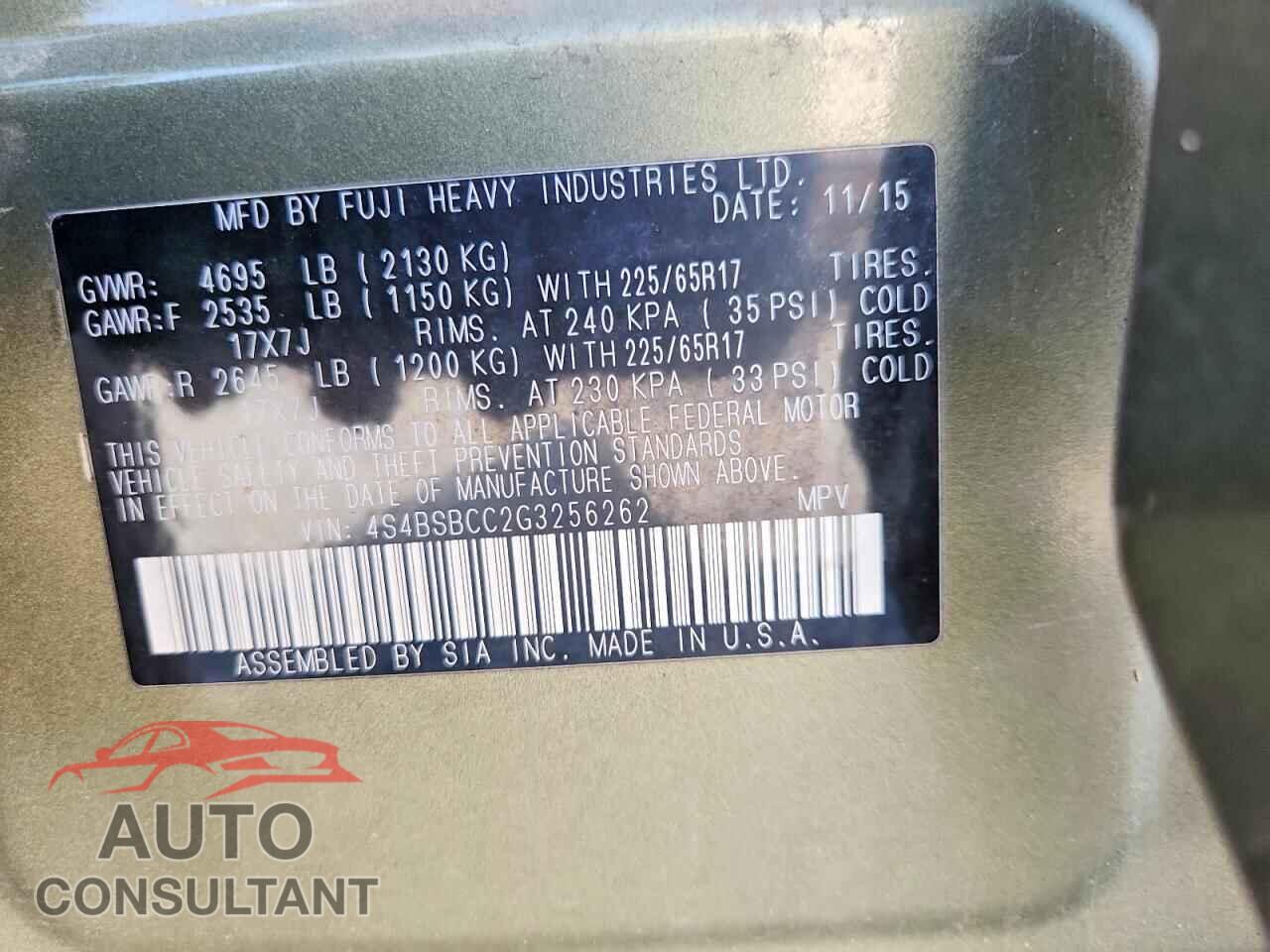 SUBARU OUTBACK 2016 - 4S4BSBCC2G3256262