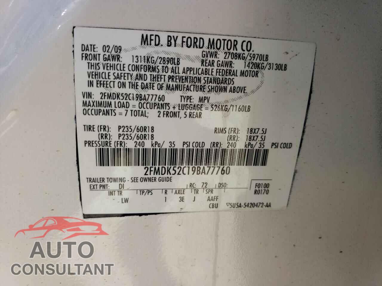 FORD FLEX 2009 - 2FMDK52C19BA77760
