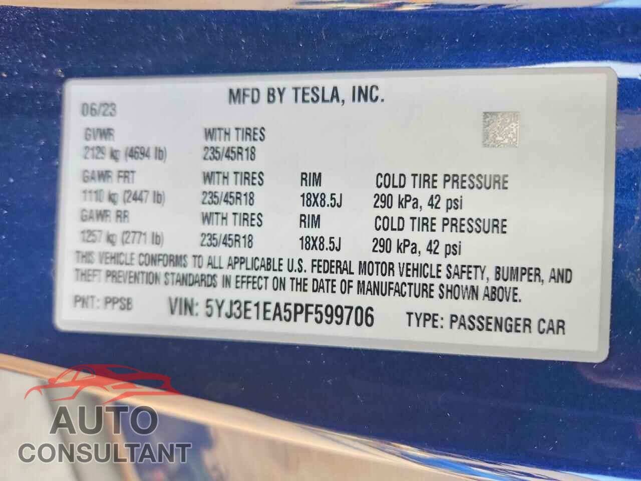 TESLA MODEL 3 2023 - 5YJ3E1EA5PF599706