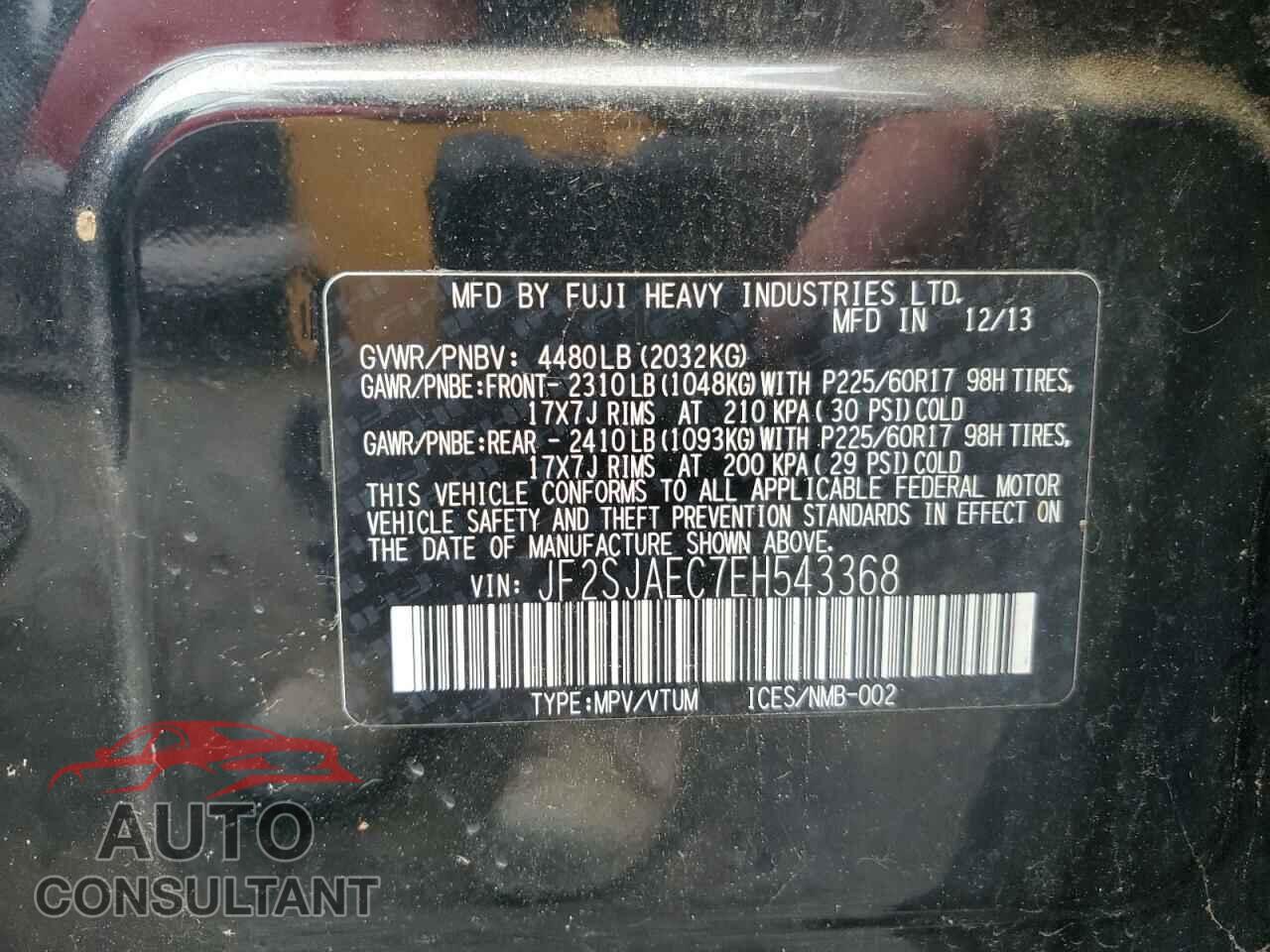 SUBARU FORESTER 2014 - JF2SJAEC7EH543368