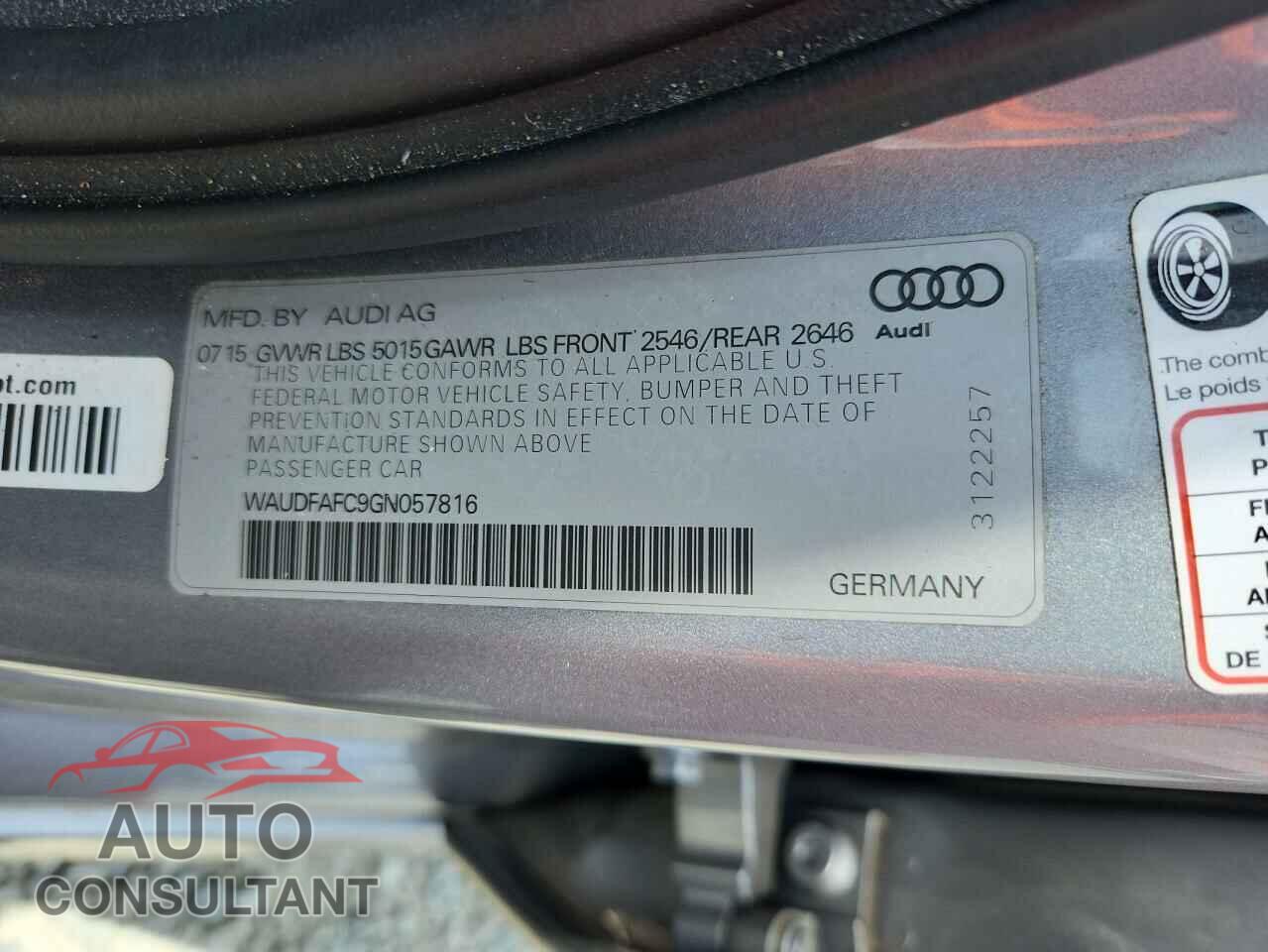 AUDI A6 2016 - WAUDFAFC9GN057816