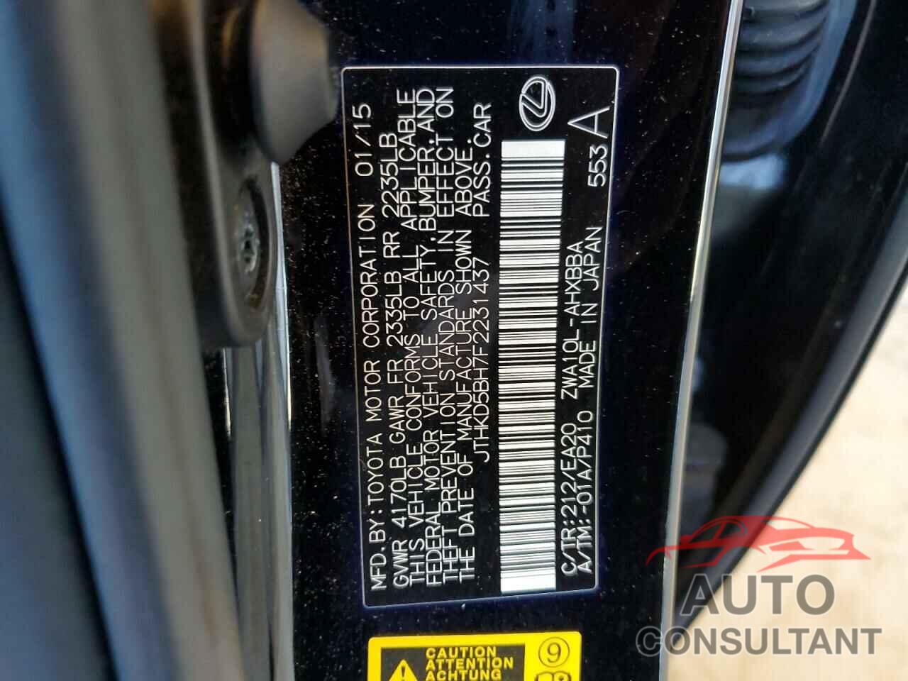 LEXUS CT 200 2015 - JTHKD5BH7F2231437