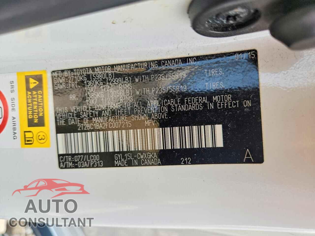 LEXUS RX450 2015 - 2T2BC1BA2FC007215