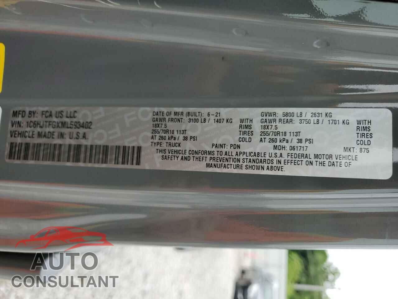 JEEP GLADIATOR 2021 - 1C6HJTFGXML593402