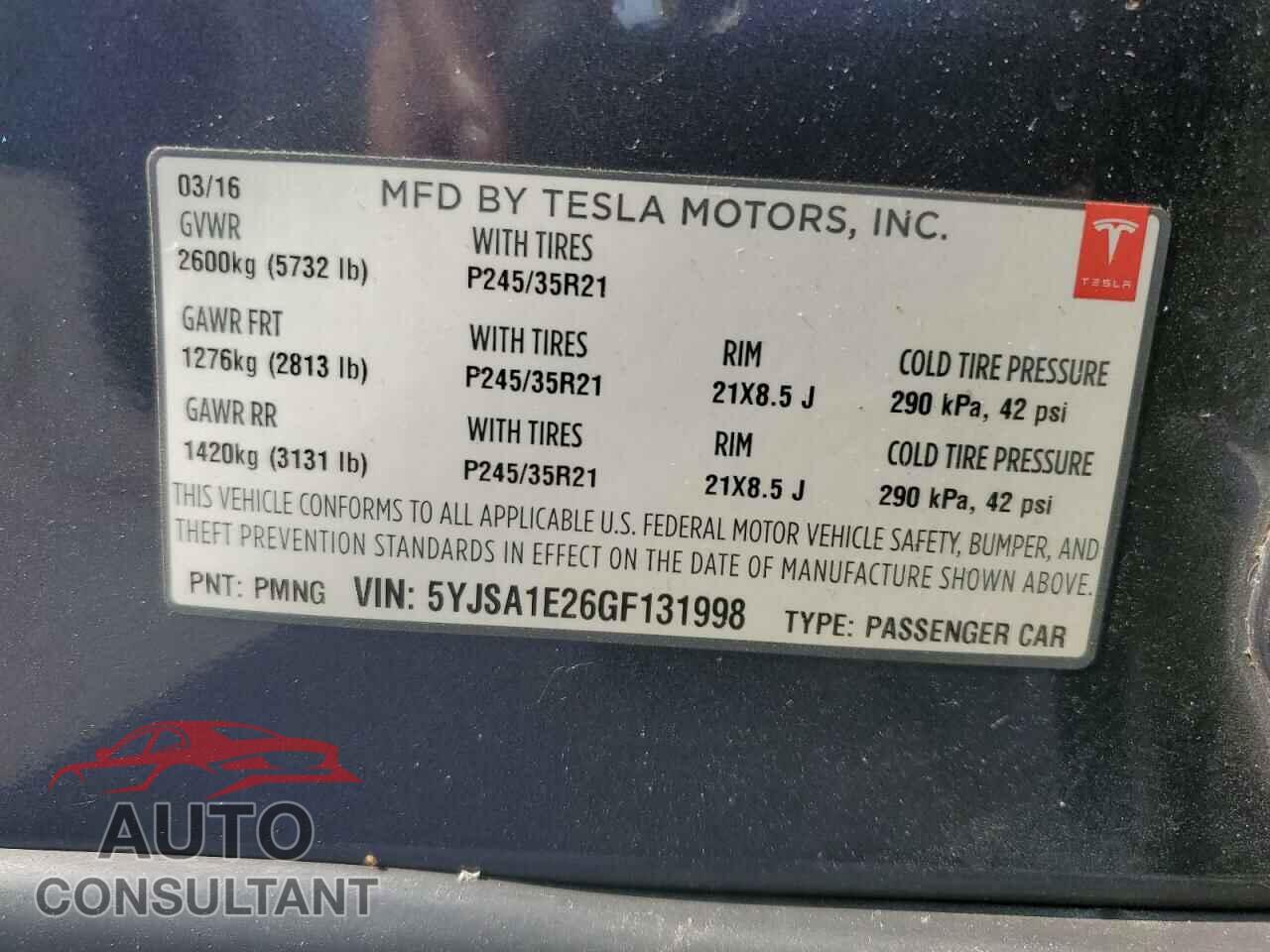 TESLA MODEL S 2016 - 5YJSA1E26GF131998