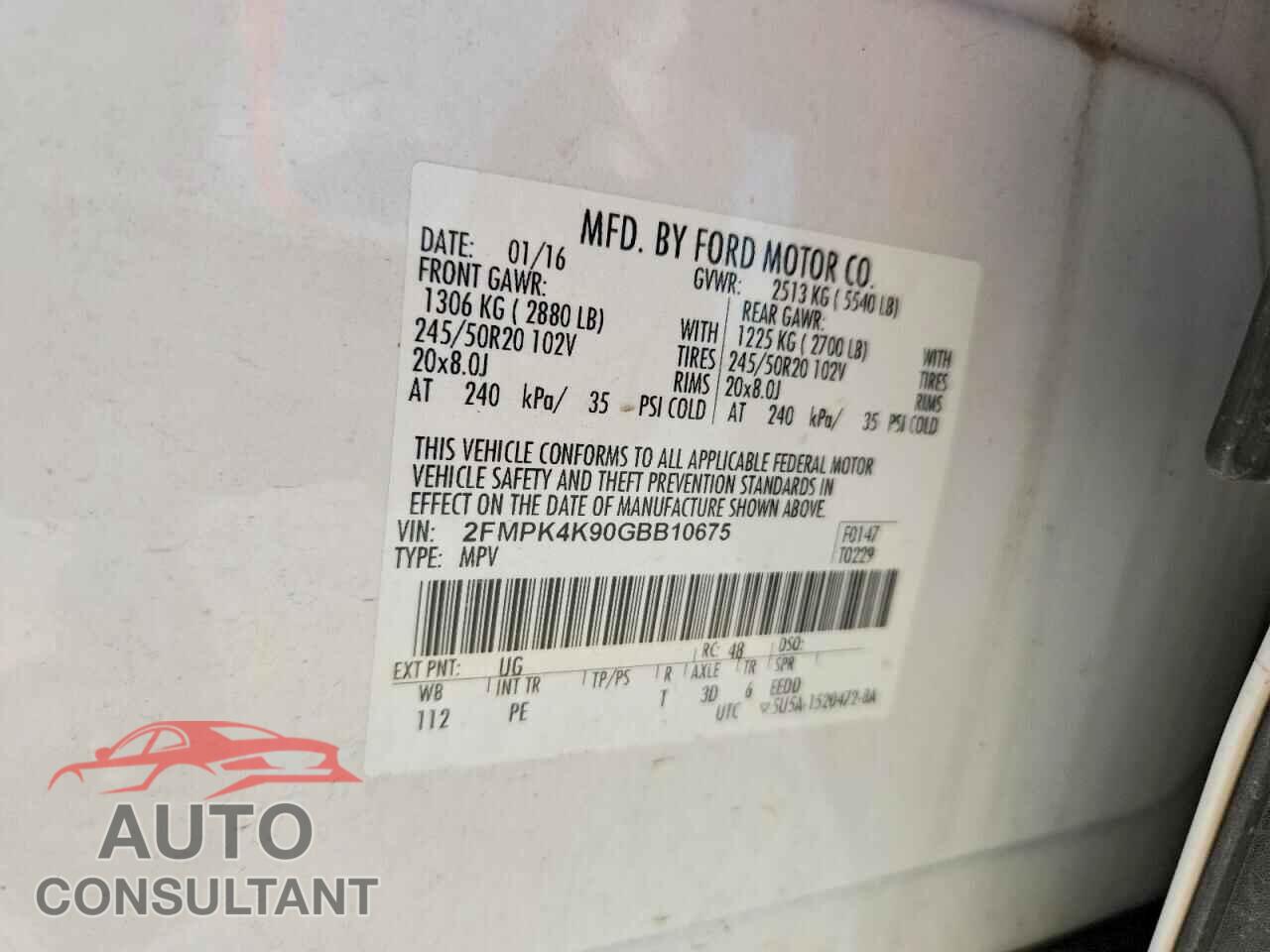 FORD EDGE 2016 - 2FMPK4K90GBB10675