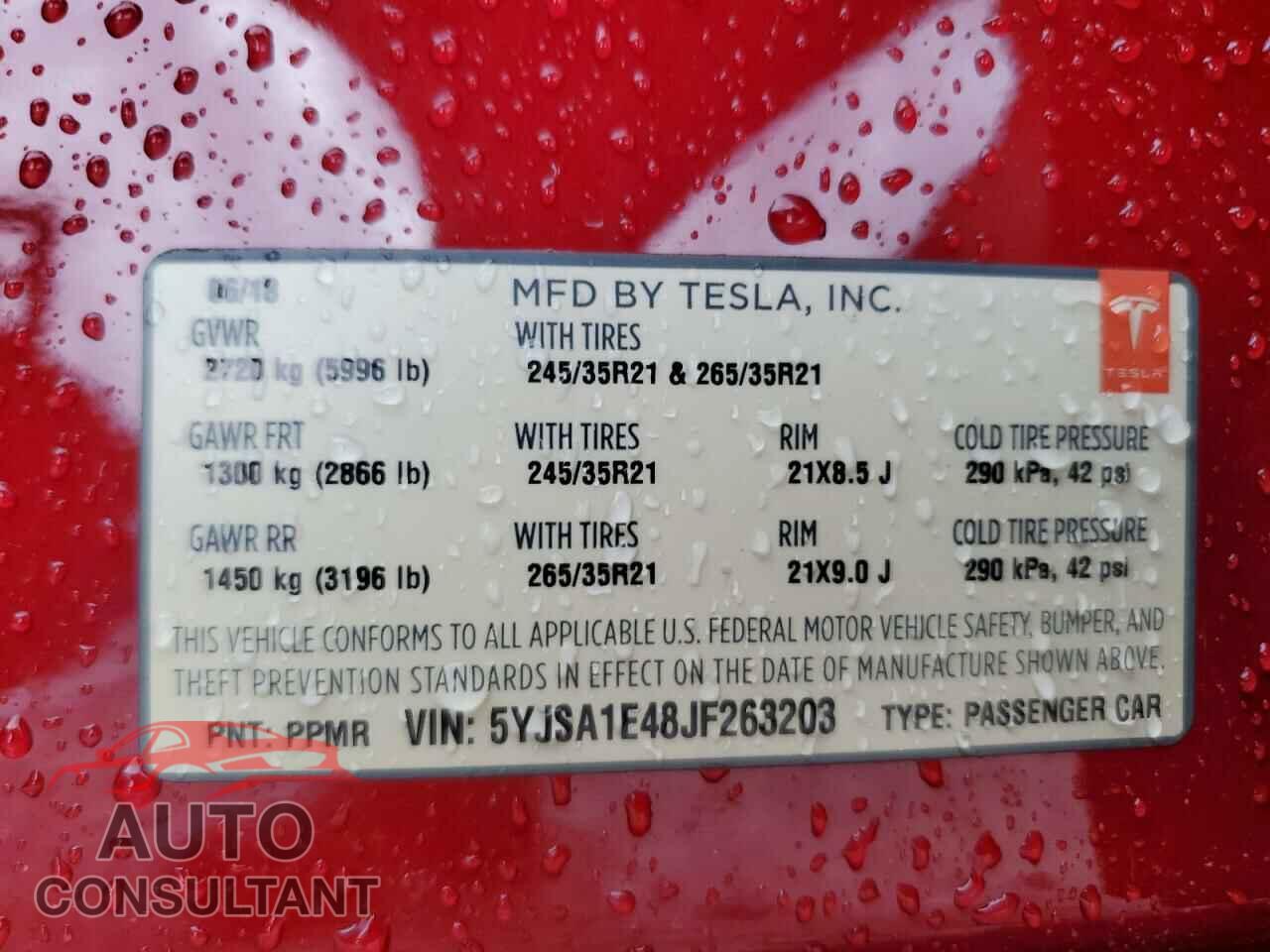 TESLA MODEL S 2018 - 5YJSA1E48JF263203