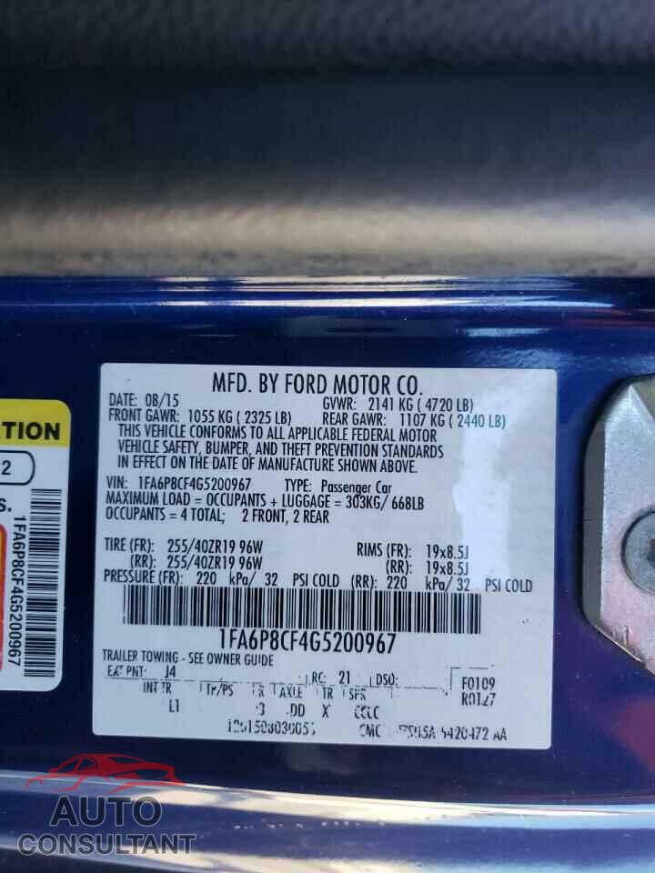 FORD MUSTANG 2016 - 1FA6P8CF4G5200967