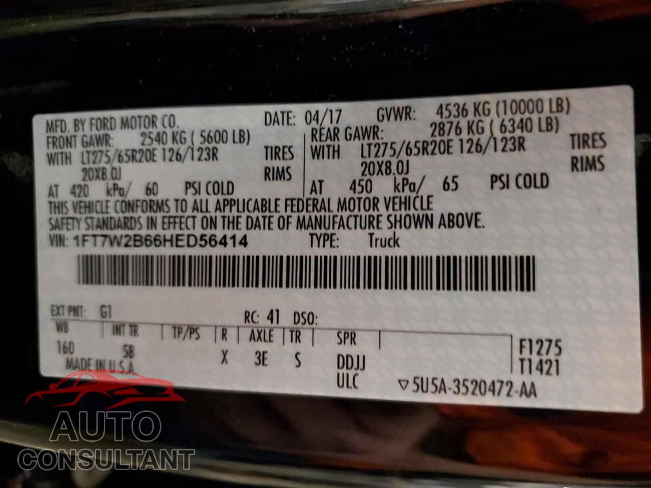 FORD F250 2017 - 1FT7W2B66HED56414
