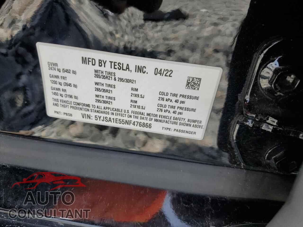 TESLA MODEL S 2022 - 5YJSA1E55NF476866