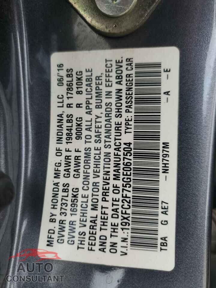 HONDA CIVIC 2016 - 19XFC2F75GE067504