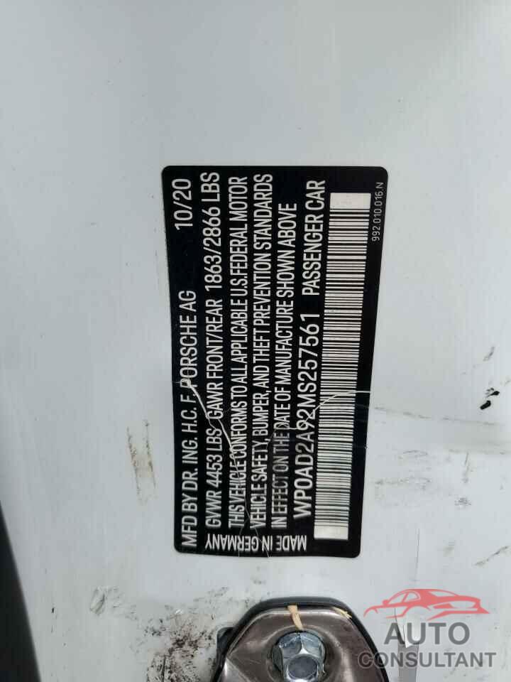 PORSCHE 911 2021 - WP0AD2A92MS257561