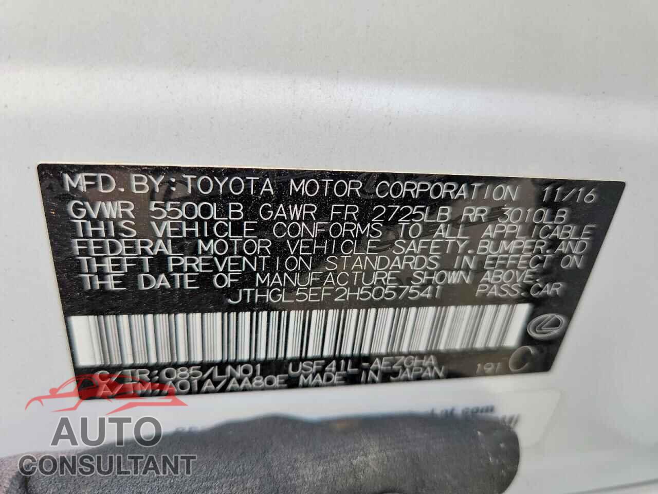 LEXUS LS460 2017 - JTHGL5EF2H5057541