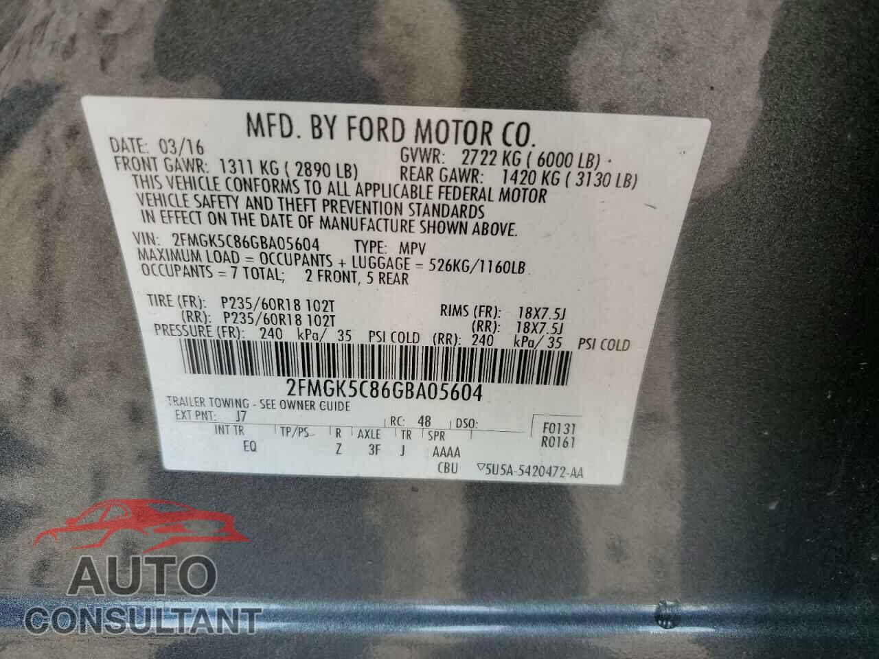 FORD FLEX 2016 - 2FMGK5C86GBA05604