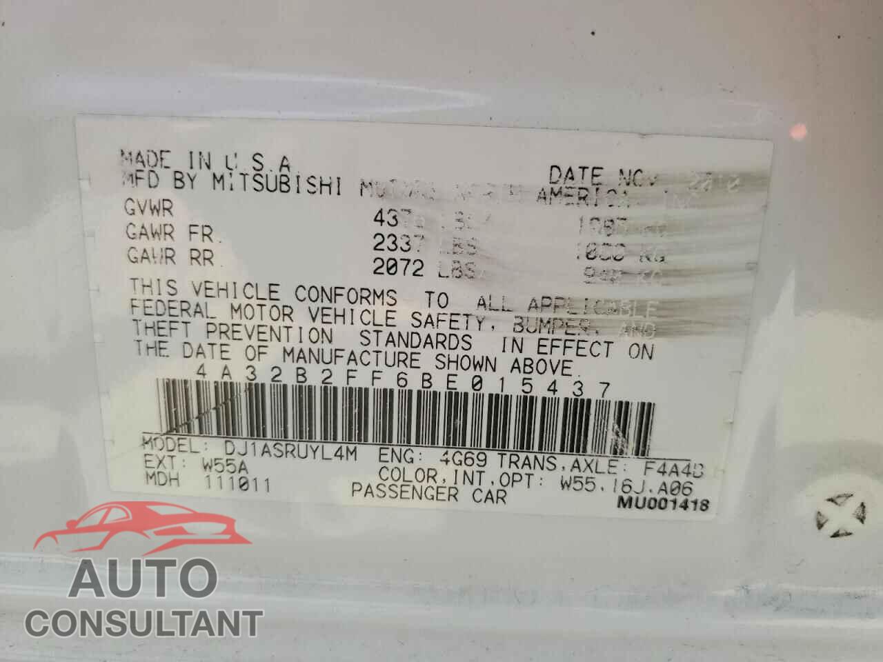 MITSUBISHI GALANT 2011 - 4A32B2FF6BE015437