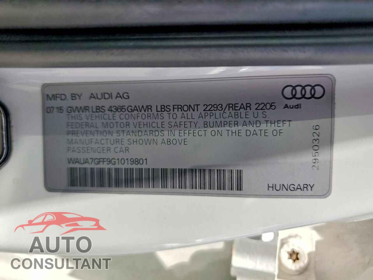 AUDI A3 2016 - WAUA7GFF9G1019801