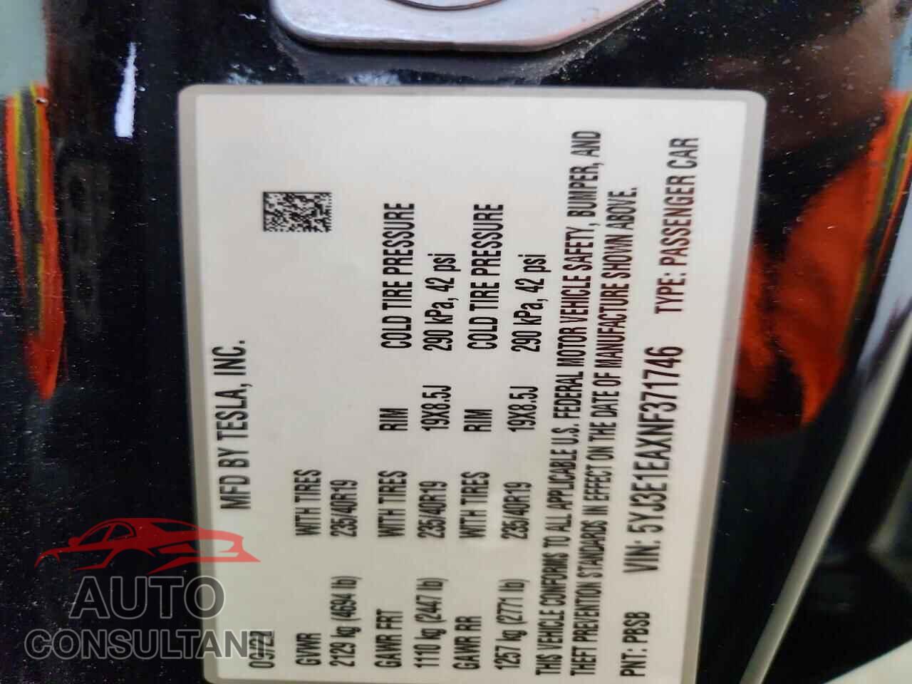 TESLA MODEL 3 2022 - 5YJ3E1EAXNF371746