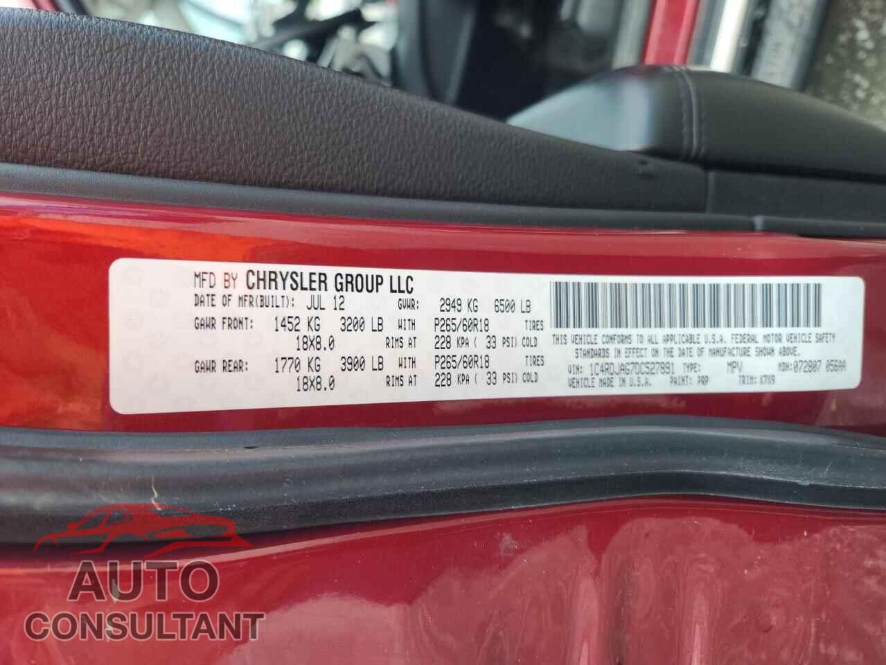 DODGE DURANGO 2013 - 1C4RDJAG7DC527891