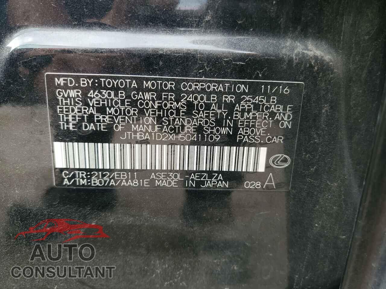 LEXUS IS 2017 - JTHBA1D2XH5041109