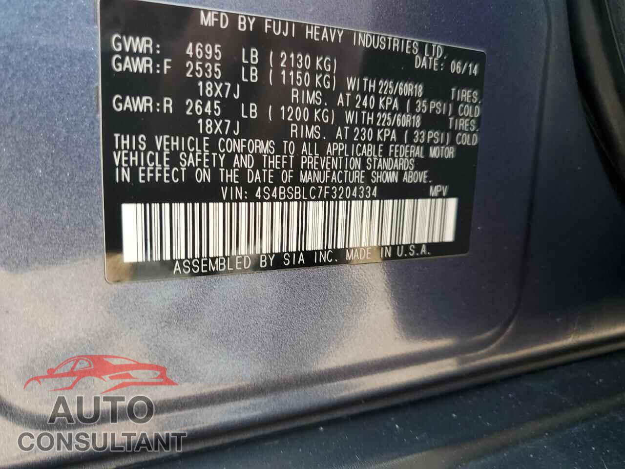 SUBARU OUTBACK 2015 - 4S4BSBLC7F3204334