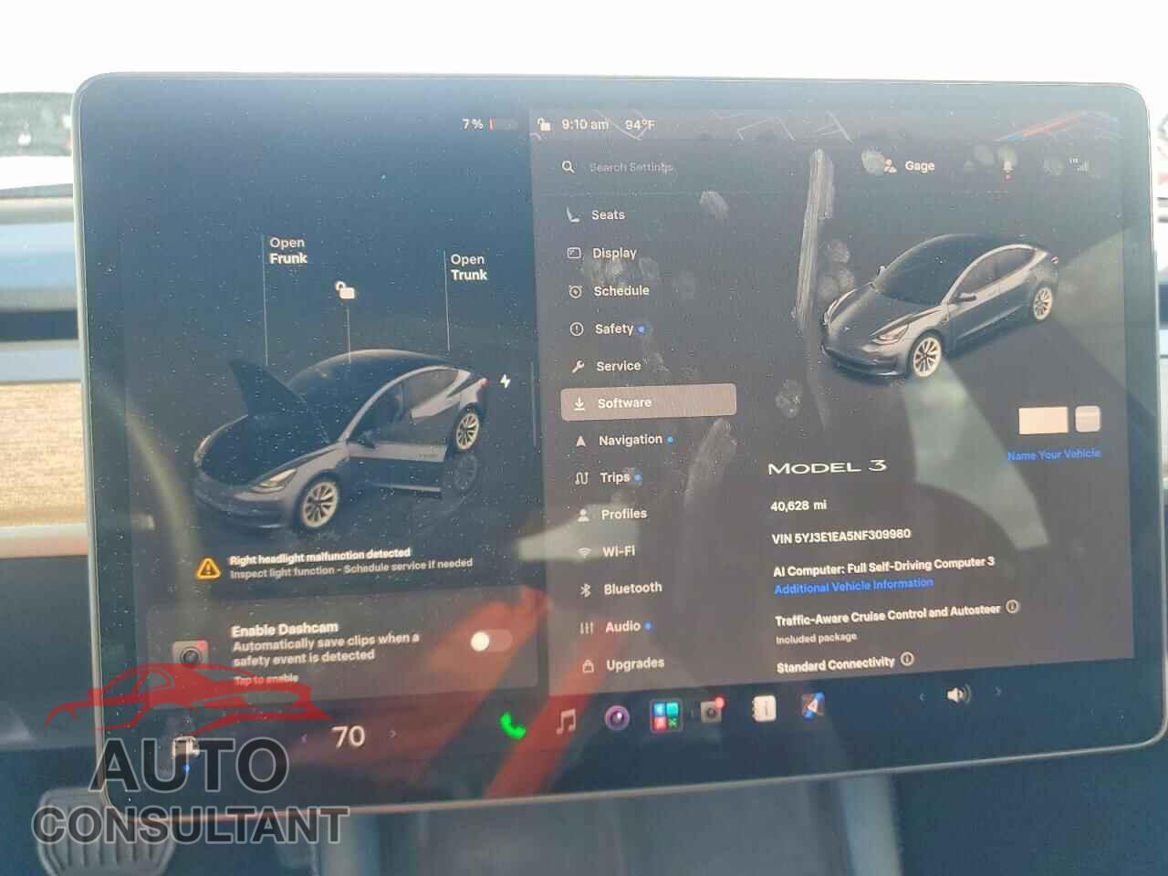 TESLA MODEL 3 2022 - 5YJ3E1EA5NF309980