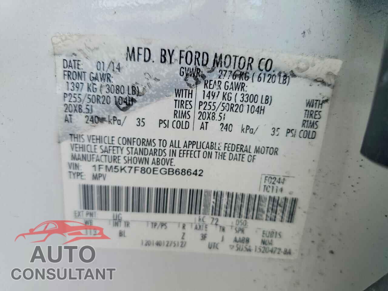 FORD EXPLORER 2014 - 1FM5K7F80EGB68642