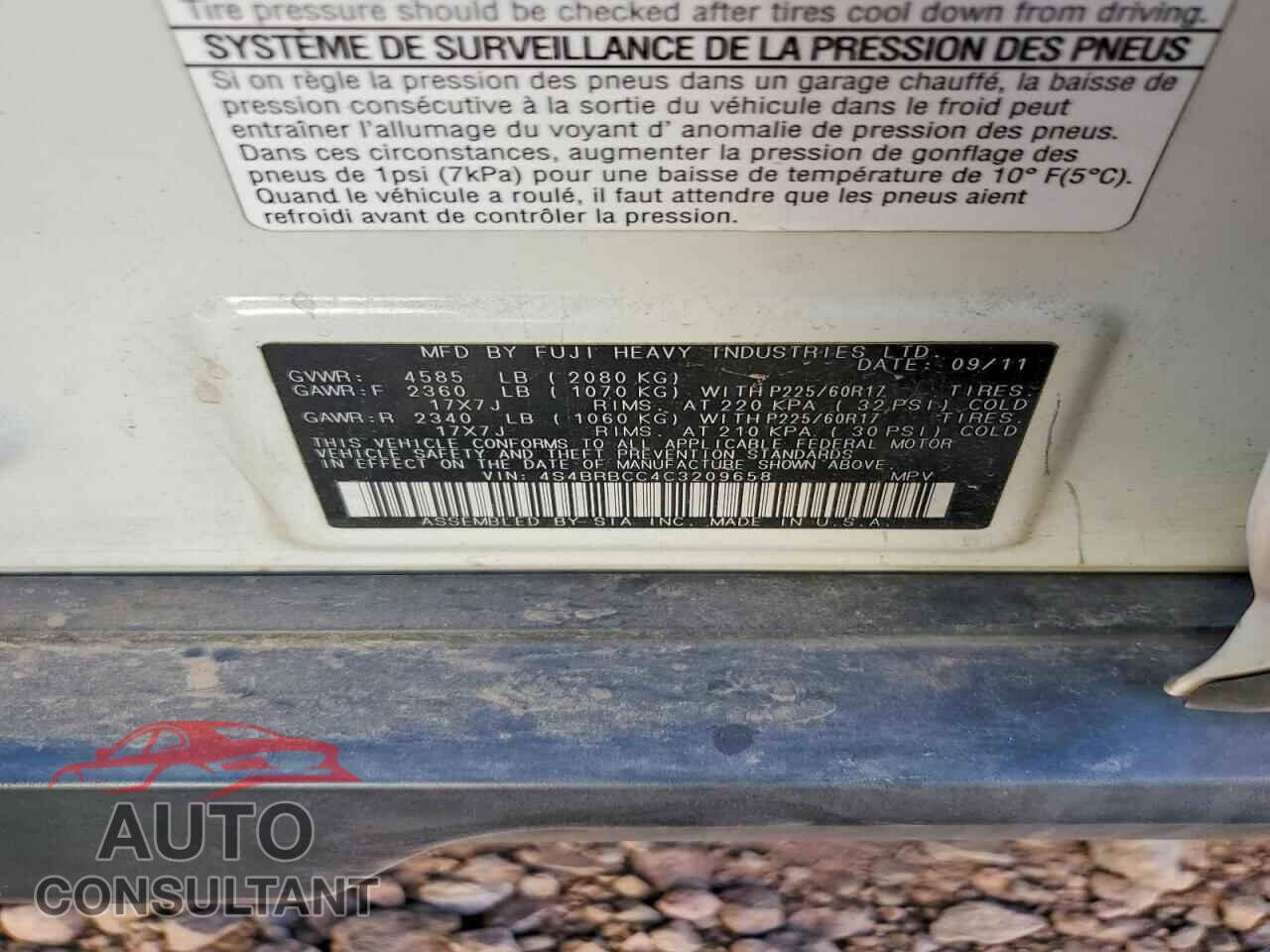 SUBARU OUTBACK 2. 2012 - 4S4BRBCC4C3209658