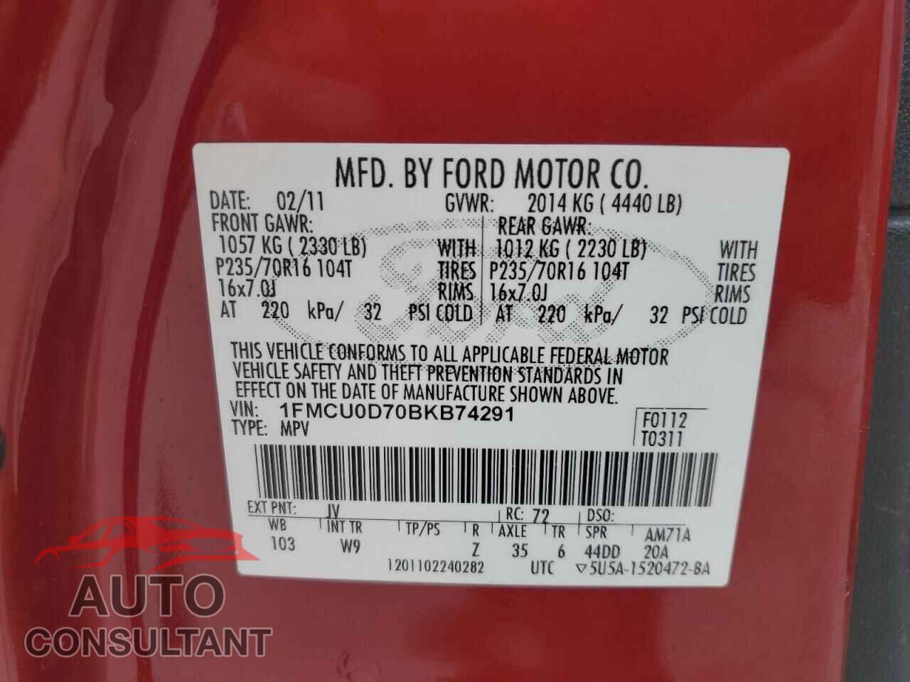 FORD ESCAPE 2011 - 1FMCU0D70BKB74291
