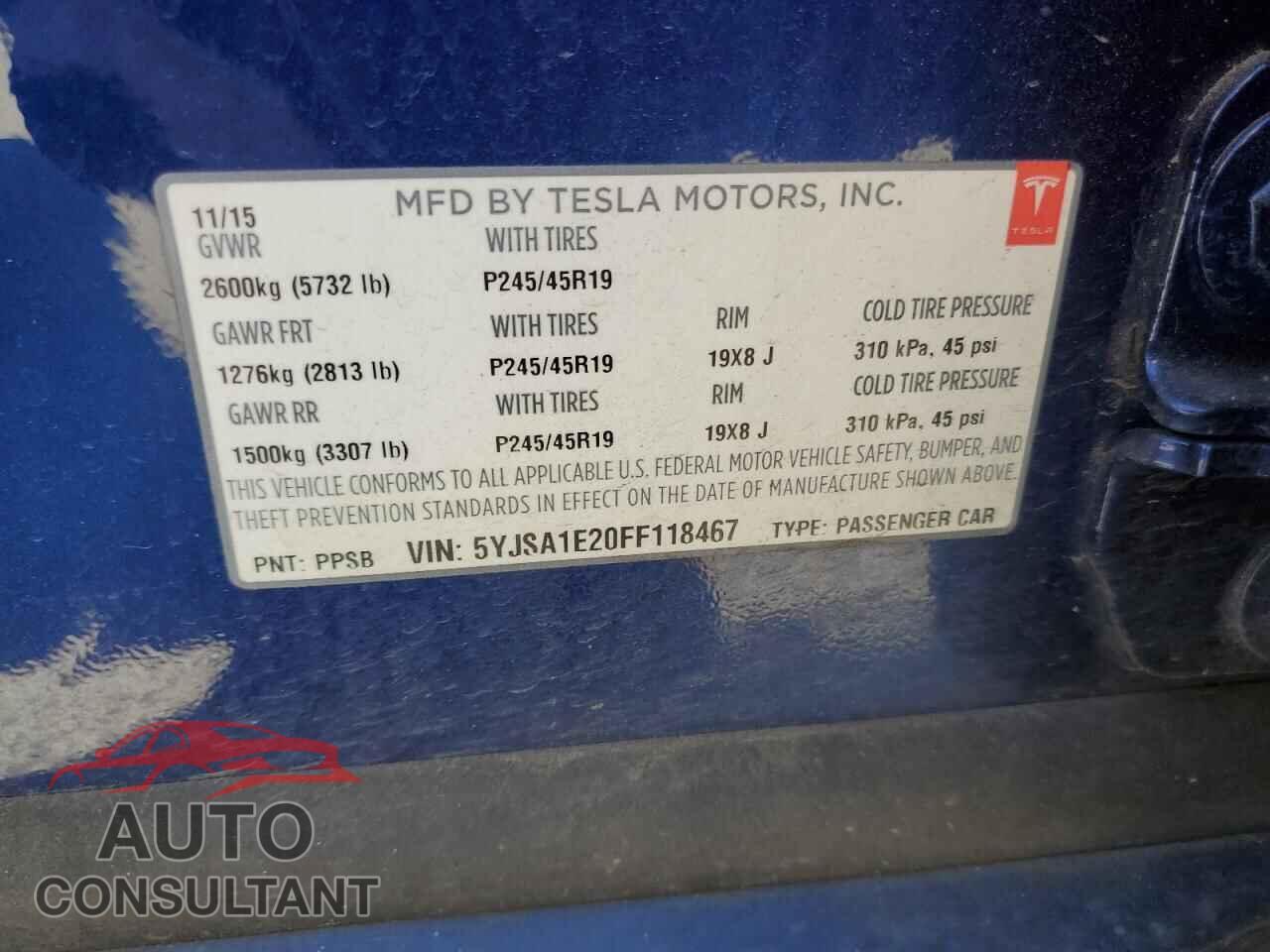 TESLA MODEL S 2015 - 5YJSA1E20FF118467