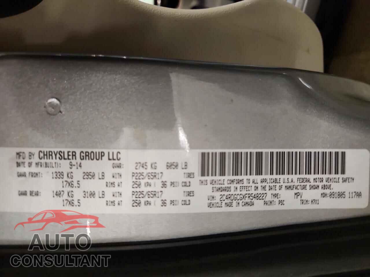 DODGE CARAVAN 2015 - 2C4RDGCGXFR548227