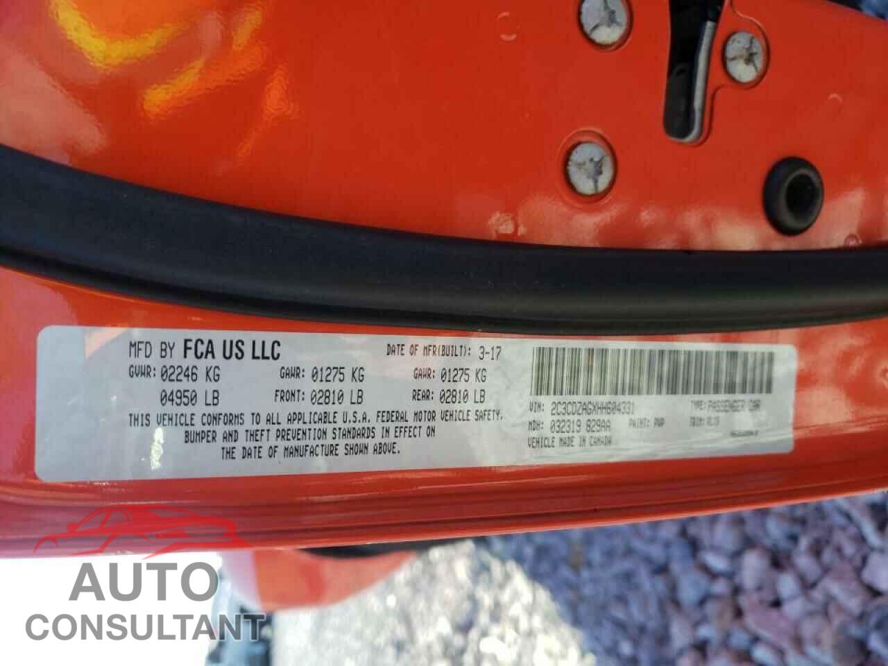 DODGE CHALLENGER 2017 - 2C3CDZAGXHH604331
