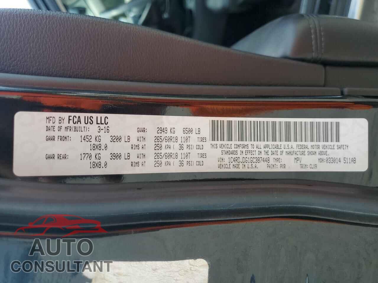DODGE DURANGO 2016 - 1C4RDJDG1GC387448