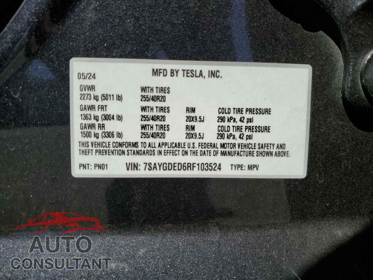 TESLA MODEL Y 2024 - 7SAYGDED6RF103524