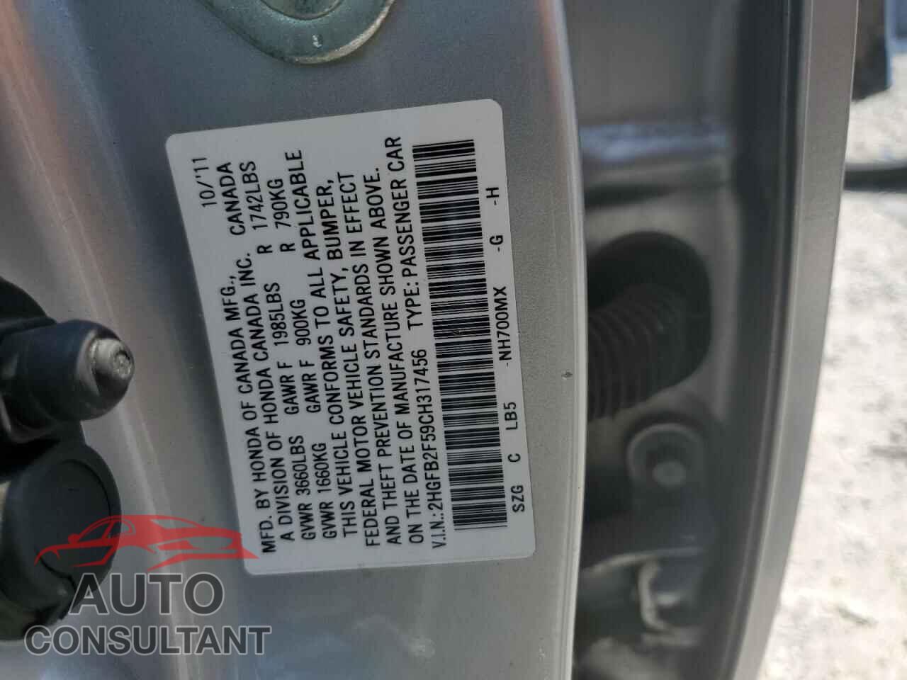 HONDA CIVIC 2012 - 2HGFB2F59CH317456