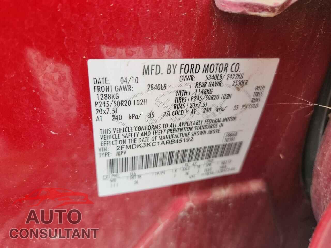 FORD EDGE 2010 - 2FMDK3KC1ABB45192