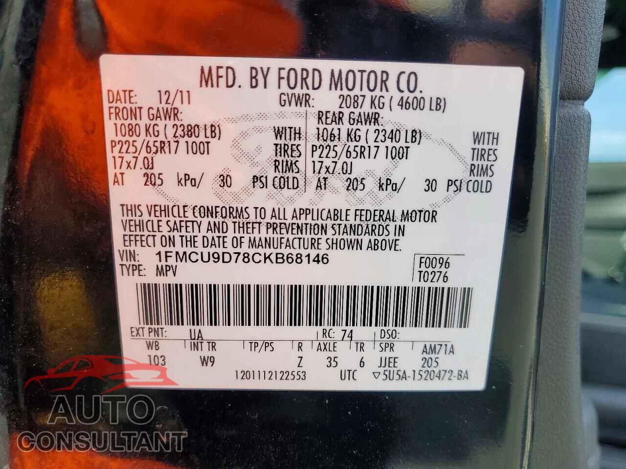 FORD ESCAPE 2012 - 1FMCU9D78CKB68146
