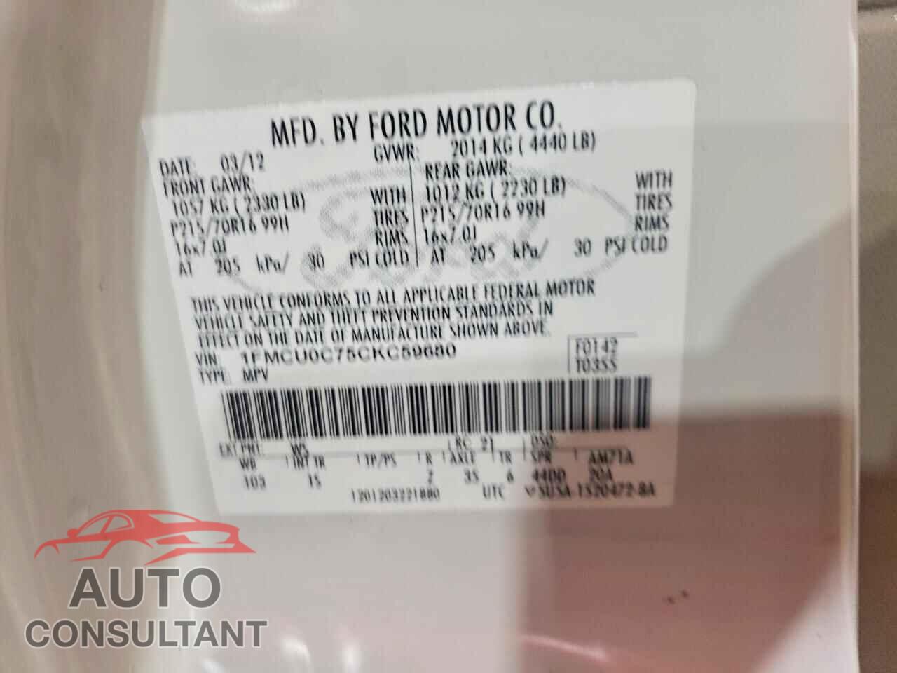 FORD ESCAPE 2012 - 1FMCU0C75CKC59680
