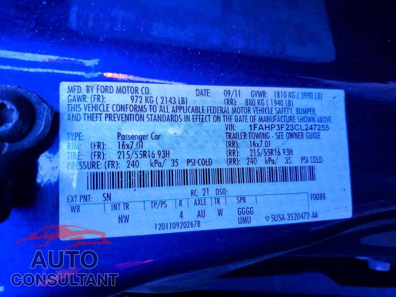 FORD FOCUS 2012 - 1FAHP3F23CL247255