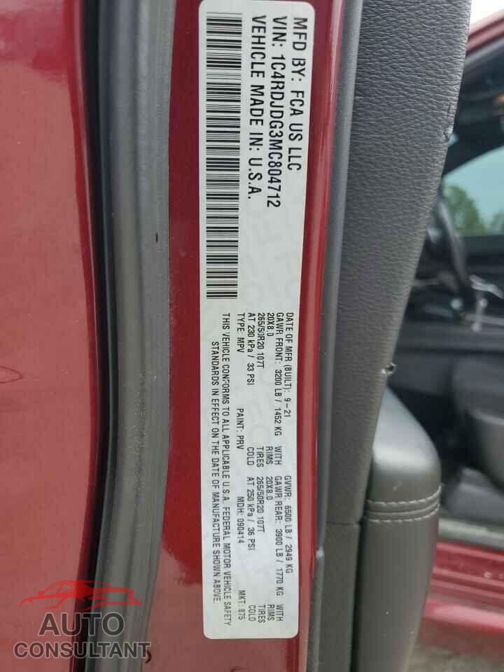 DODGE DURANGO 2021 - 1C4RDJDG3MC804712