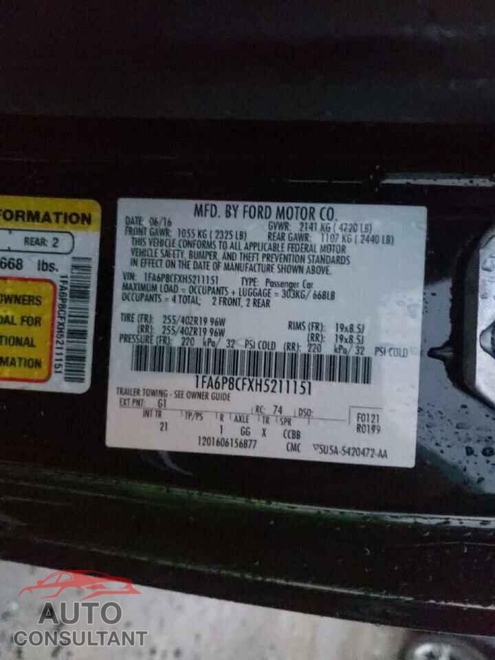 FORD MUSTANG 2017 - 1FA6P8CFXH5211151