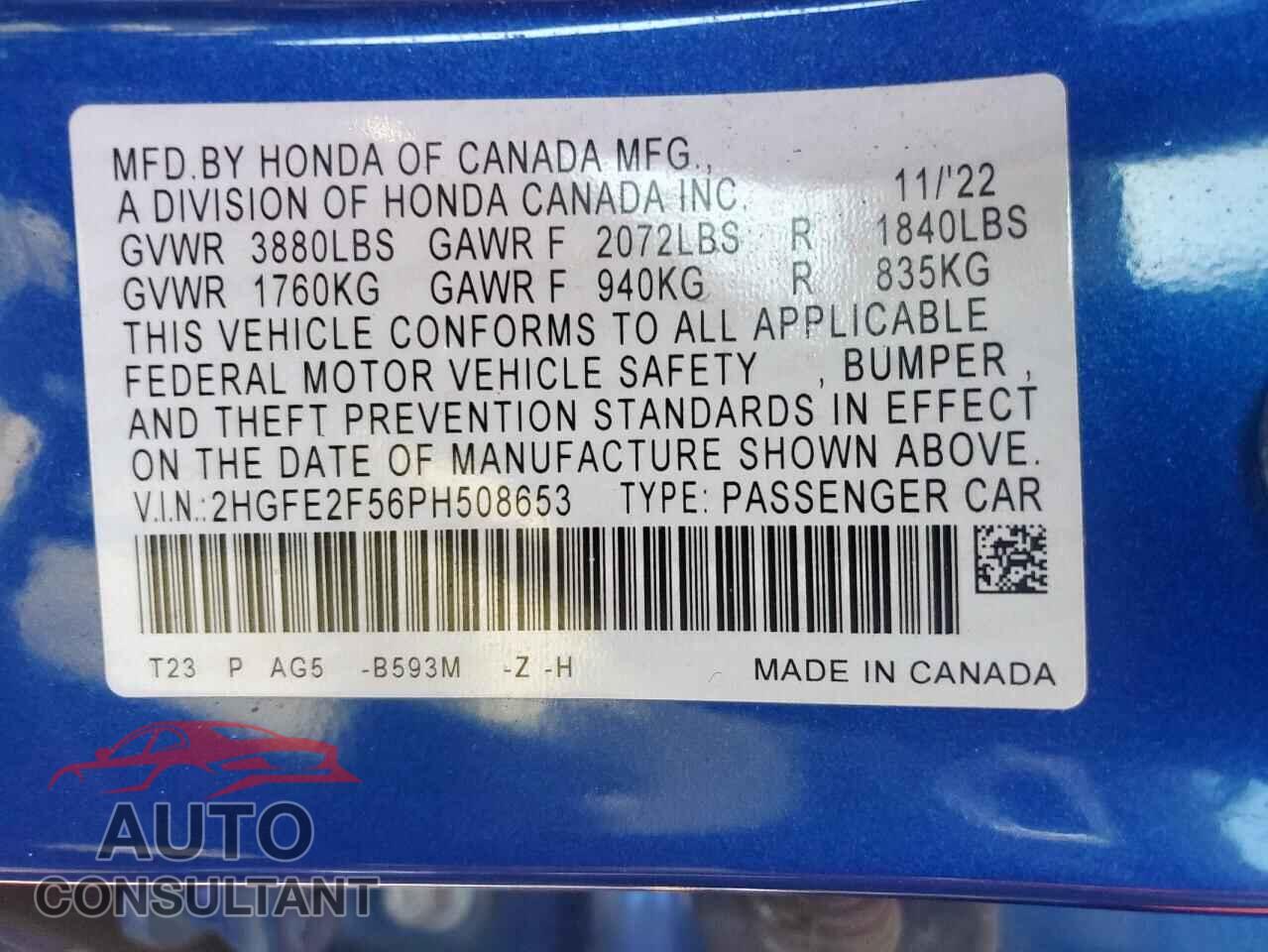 HONDA CIVIC 2023 - 2HGFE2F56PH508653