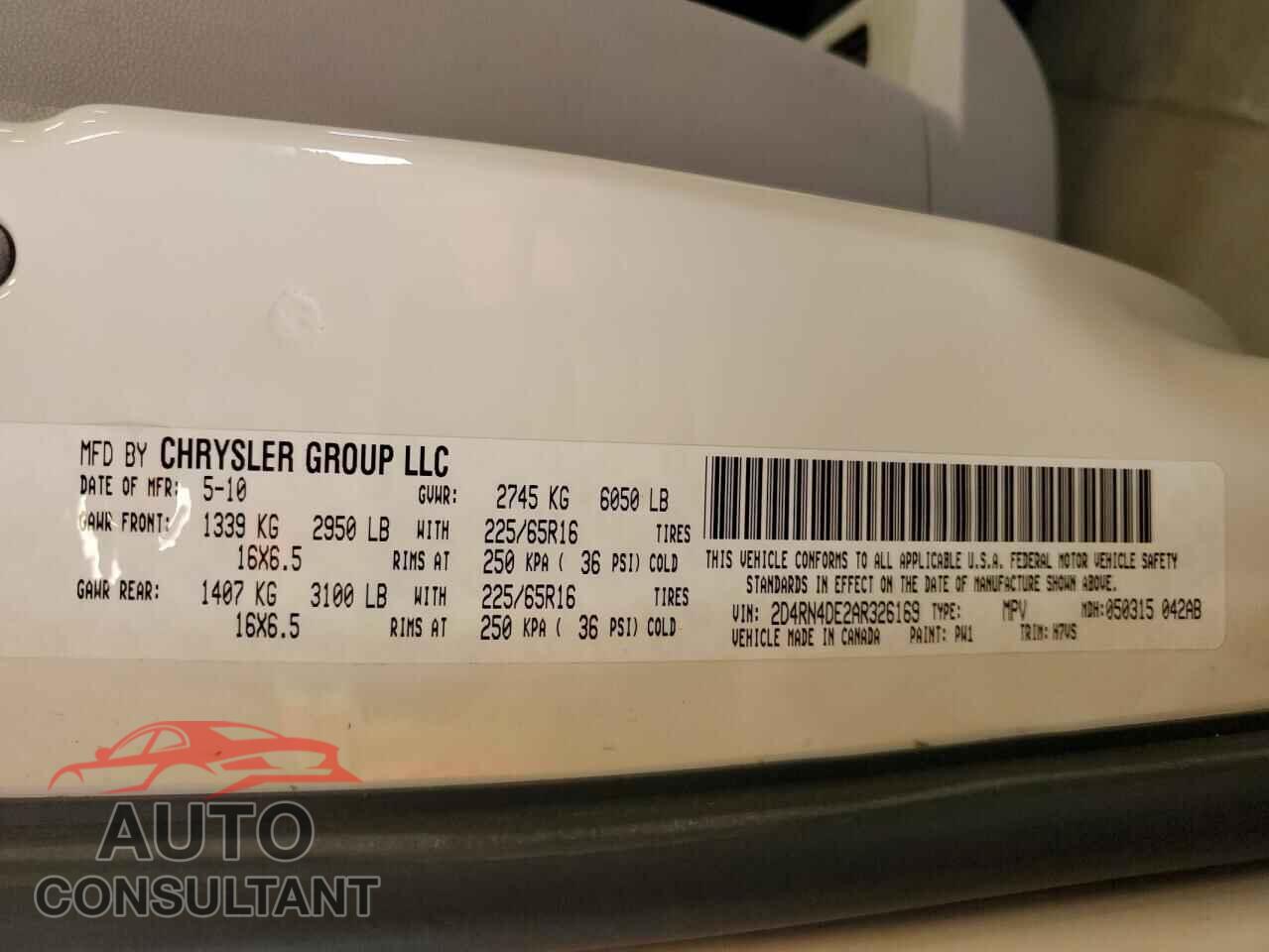 DODGE CARAVAN 2010 - 2D4RN4DE2AR326169