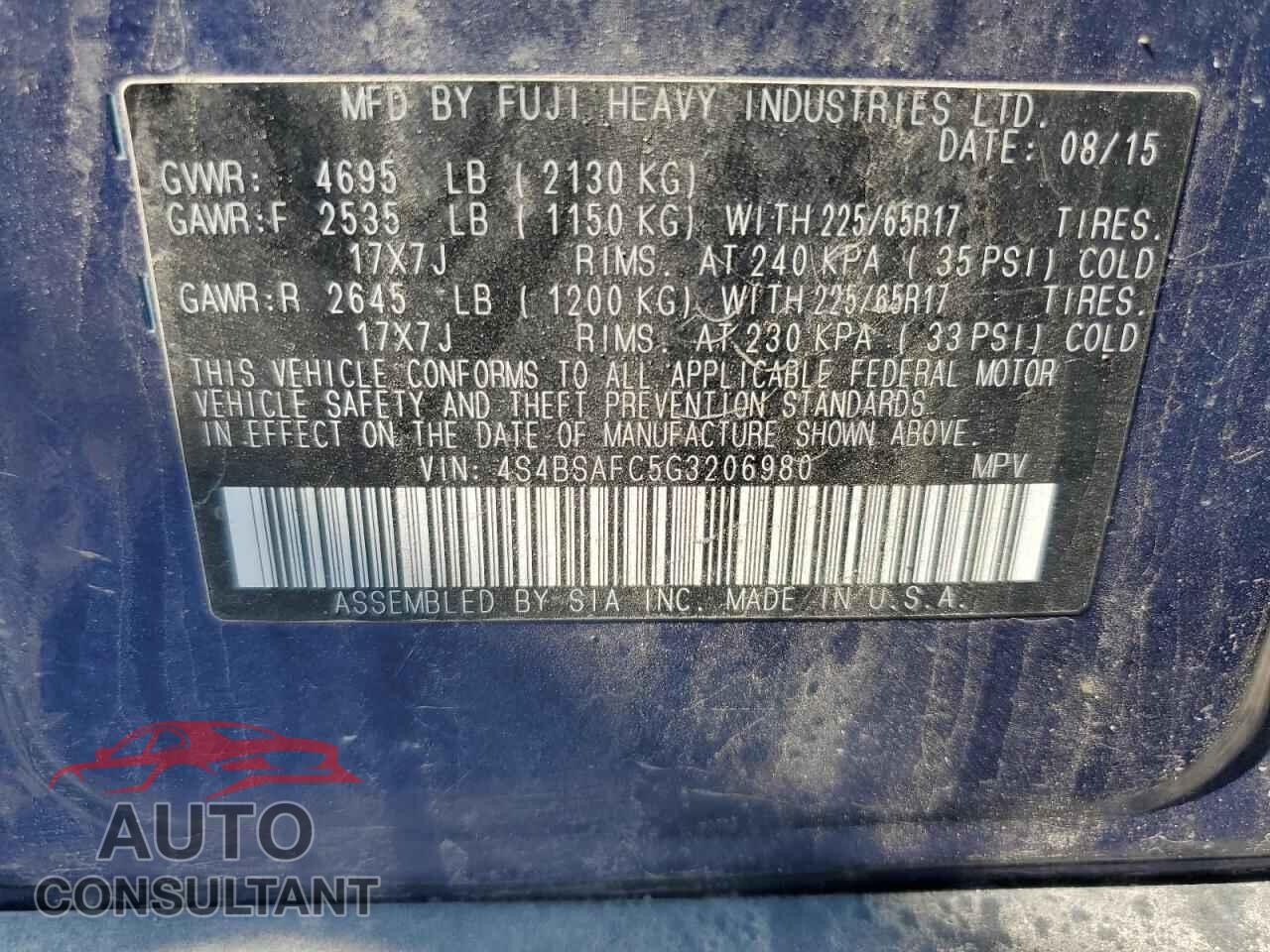 SUBARU OUTBACK 2016 - 4S4BSAFC5G3206980