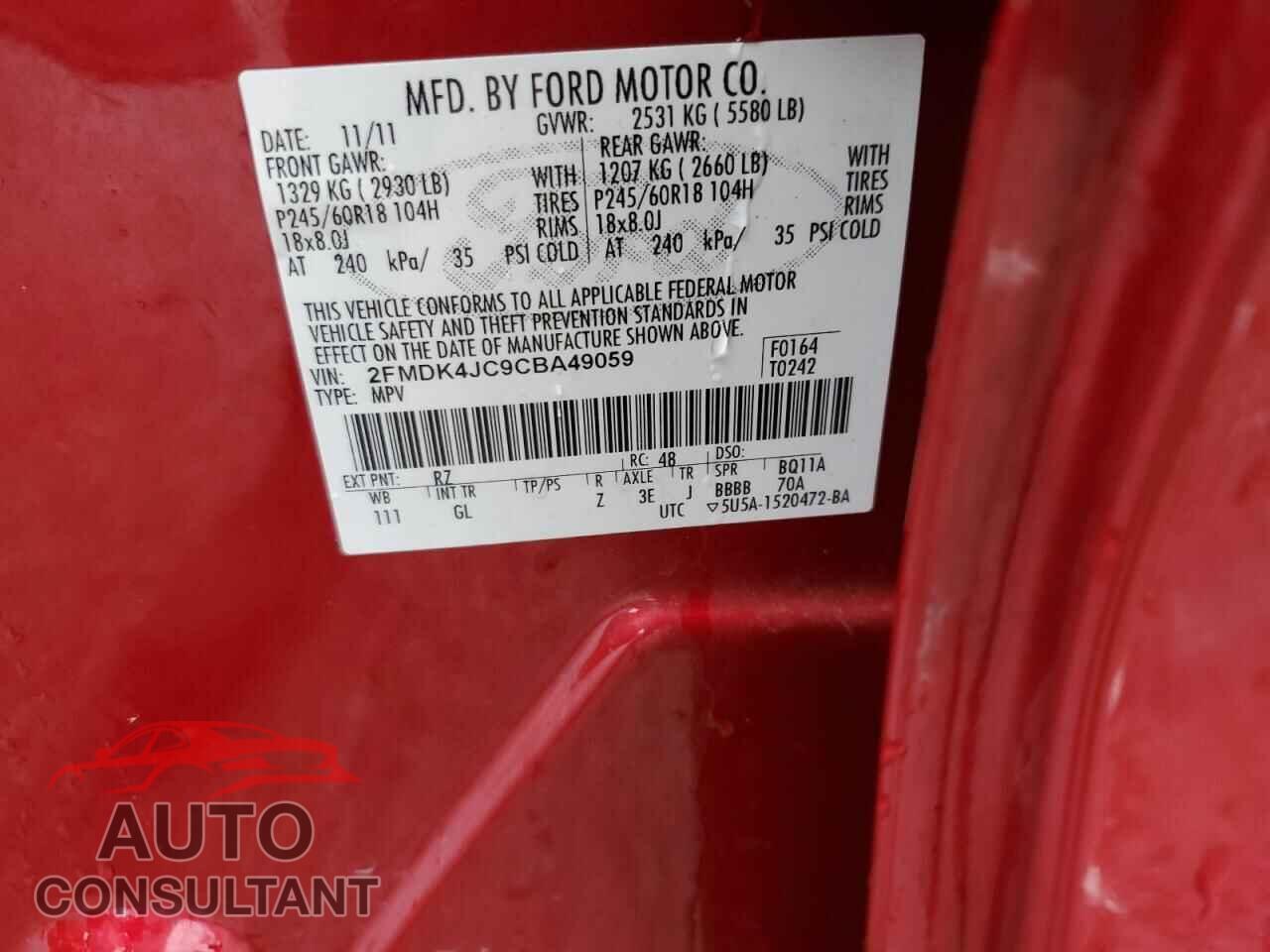 FORD EDGE 2012 - 2FMDK4JC9CBA49059