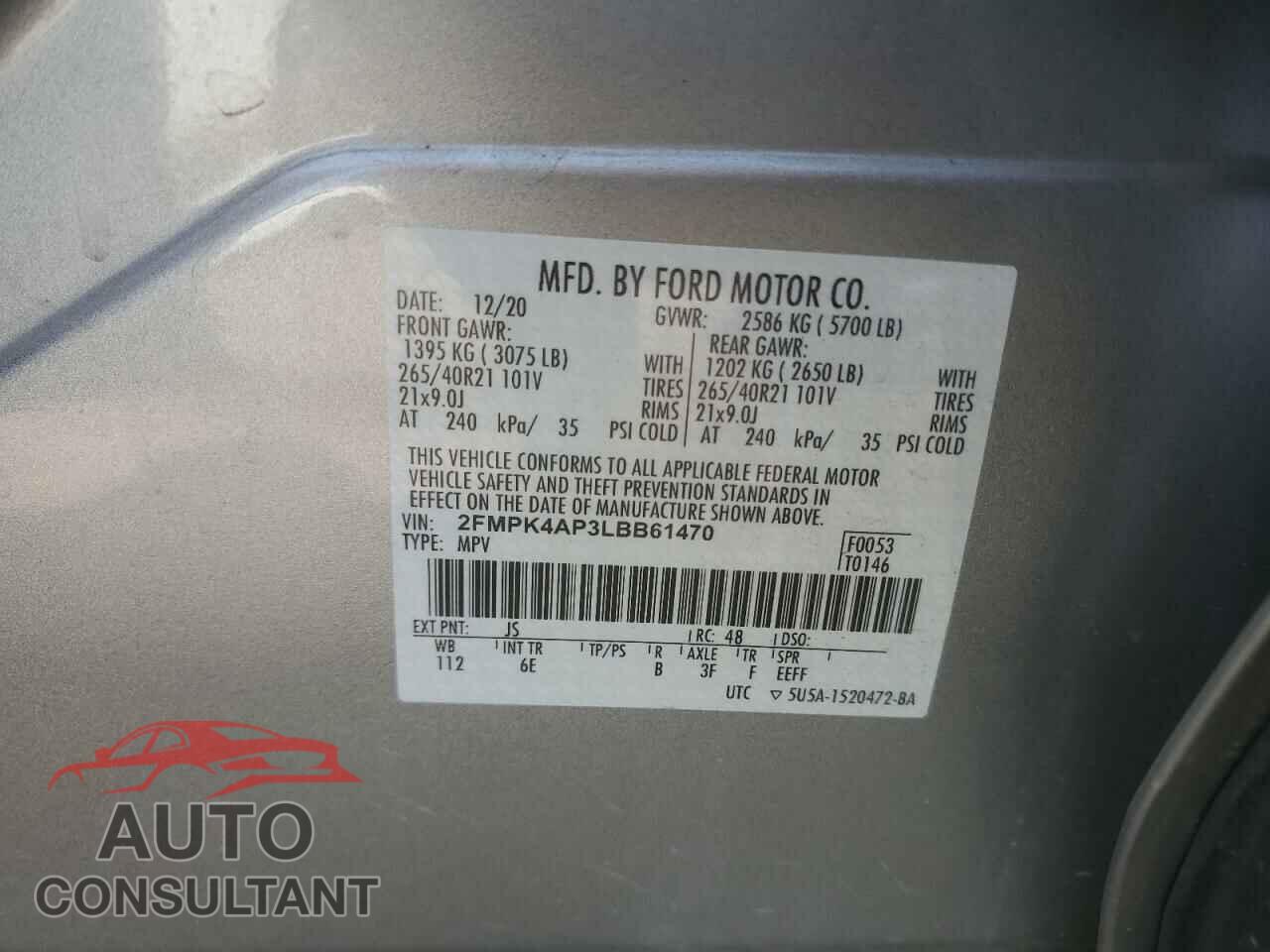 FORD EDGE 2020 - 2FMPK4AP3LBB61470
