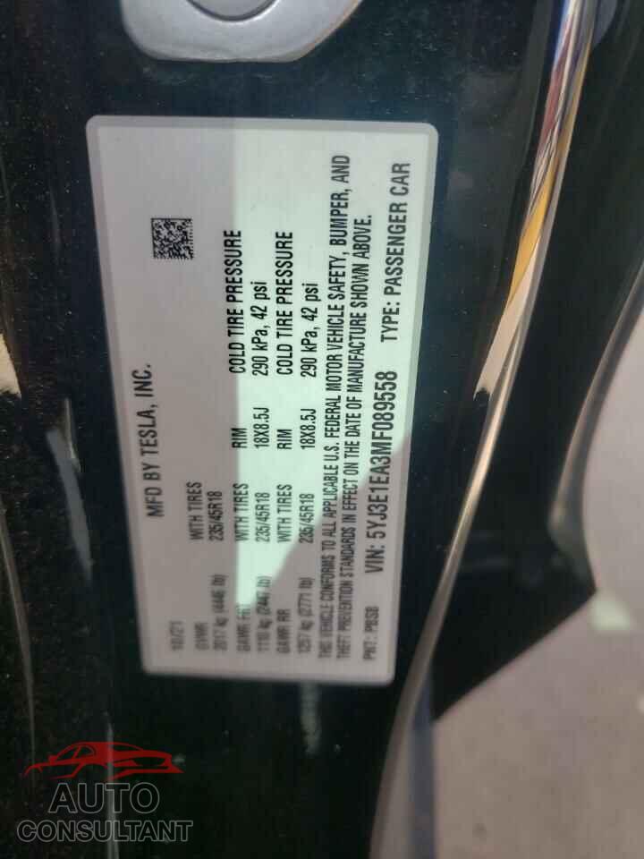 TESLA MODEL 3 2021 - 5YJ3E1EA3MF089558