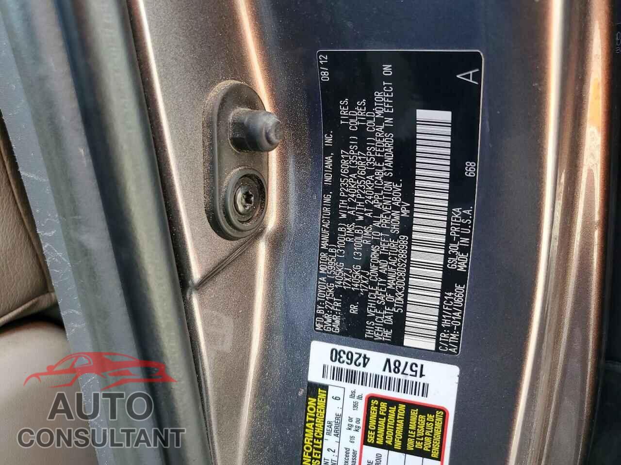 TOYOTA SIENNA 2013 - 5TDKK3DC8DS288989