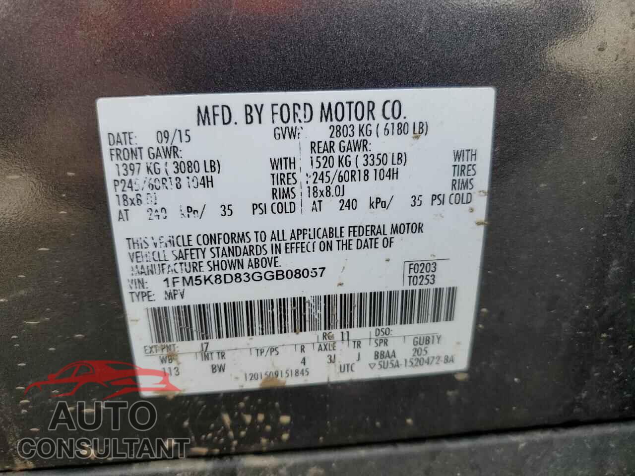 FORD EXPLORER 2016 - 1FM5K8D83GGB08057