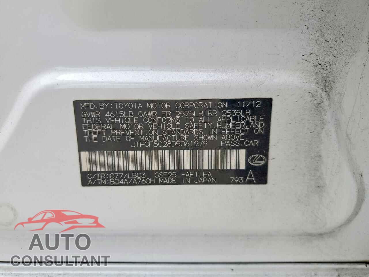 LEXUS IS 2013 - JTHCF5C28D5061979
